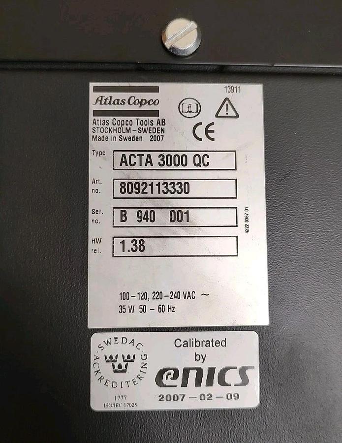 Used USED ATLAS COPCO ACTA 3000 - 8092 1133 40 TORQUE ANALYZER