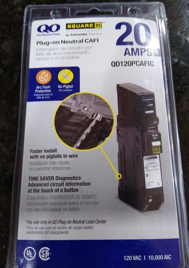 NEW & Sealed Square D QO120PCAFI 20 Amp 1 Pole "Plug On Neutral" CAFCI Breaker