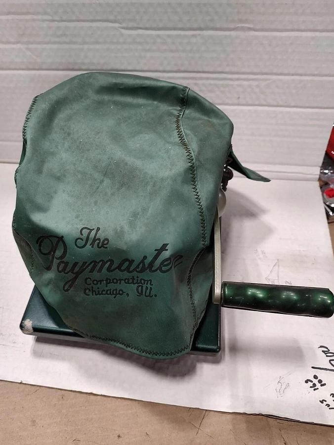 Used Vintage Paymaster Series X-2000 Check Writer Green w/Key & Cover S/N 8M31410
