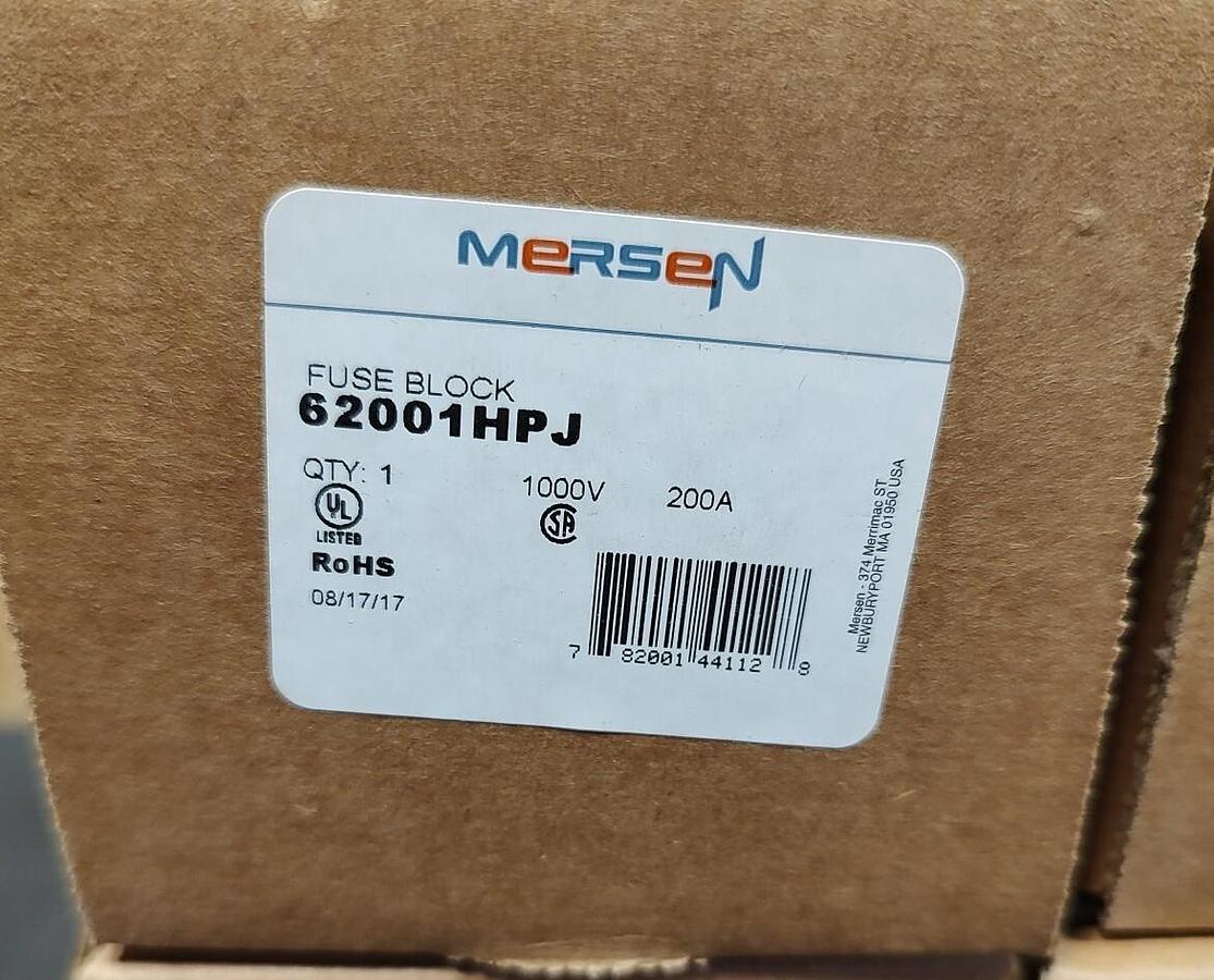 NEW Mersen 62001HPJ Fuse Holder,Class J Photovoltaic,1000V,200A,Side Clip Config