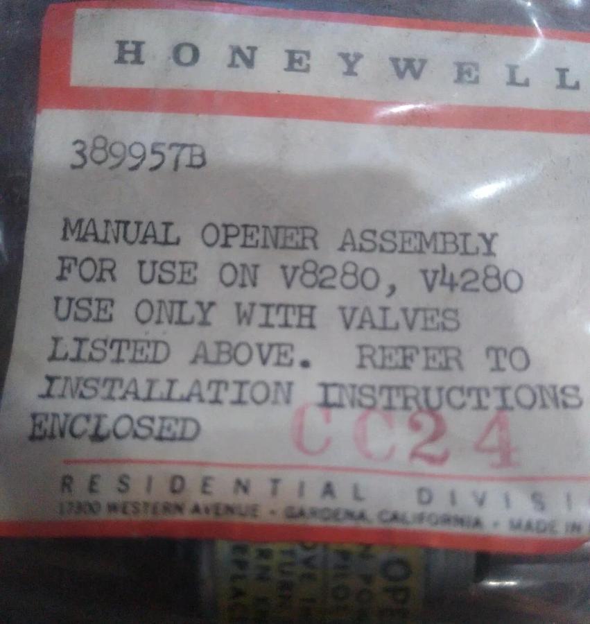NOS HONEYWELL 389957B MANUAL OPENER ASSEMBLY FOR V8280 V4280 VALVES