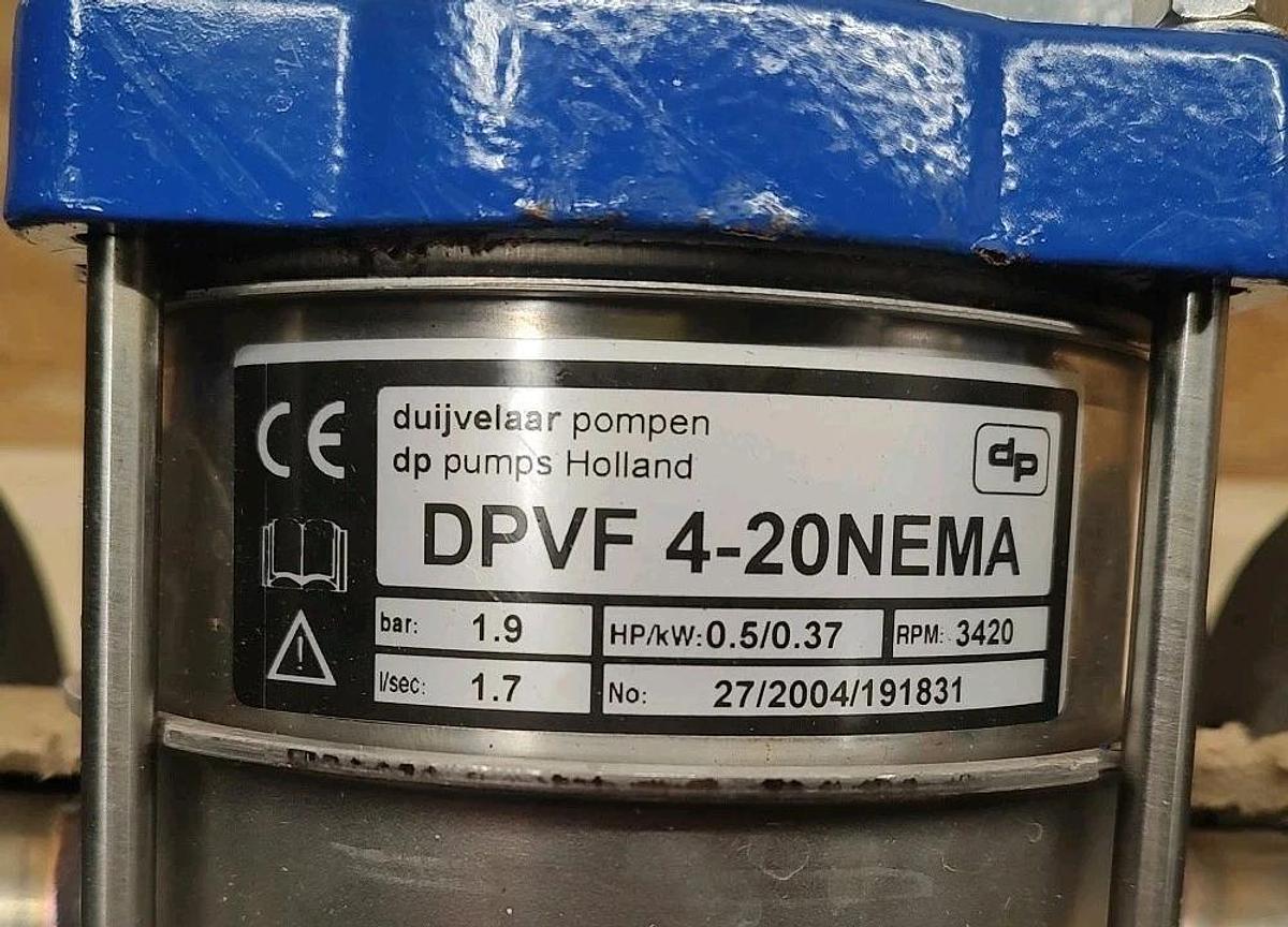 NEW&Unused DP PUMPS  DPVF 4-20NEMA VERTICAL CENTRIFUGAL PUMP 1.7L/Sec RPM3420