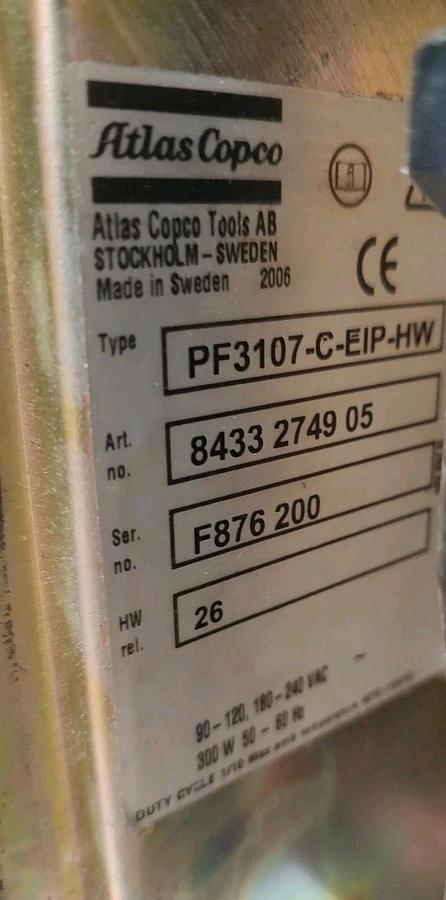 Used USED & Powers UP! Atlas Copco PF3107-C-EIP-HW Tensor 3-7 Nutrunner Controller