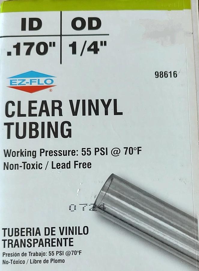 New From Bulk 10Ft EZ FLO Clear Vinyl Tubing 0.170" ID x 1/4" OD 55psi Max