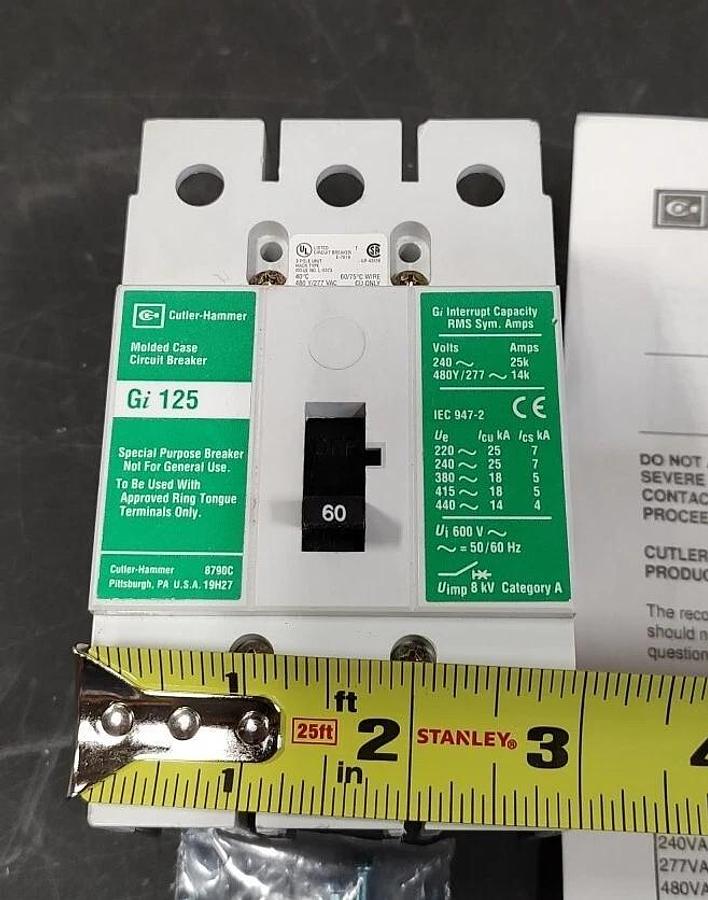 NOS Cutler- Hammer GI3060D Circuit Breaker 60A 415VAC 3pole thermal magnetic