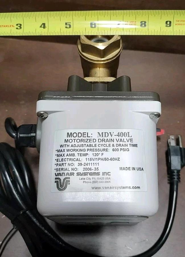 NEW Van-Air Systems MDV-400L Sentinel Motorized Ball Valve 1" NPT Brass 115VAC
