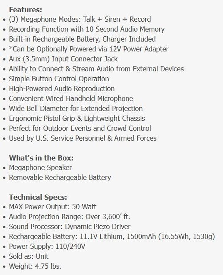 Used USED & WORKING PYLE PMP59IR Megaphone Record & Rechargeable Battery iPod/MP3 Input PMP59IR