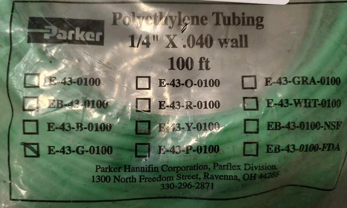 New Lot Of 100ft Parker E-43-G-0100 Polyethylene Tubing 1/4" OD x 0.040" Wall