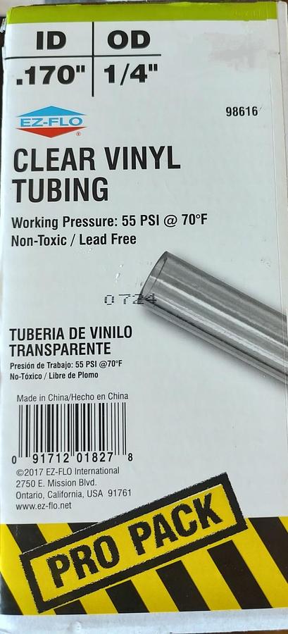 New From Bulk 10Ft EZ FLO Clear Vinyl Tubing 0.170" ID x 1/4" OD 55psi Max