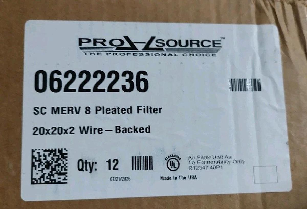 NEW Box Of 12 20"X20"X2" Pro Source 6222236 PLEATED AIR FILTER MERV 8 Wire Back