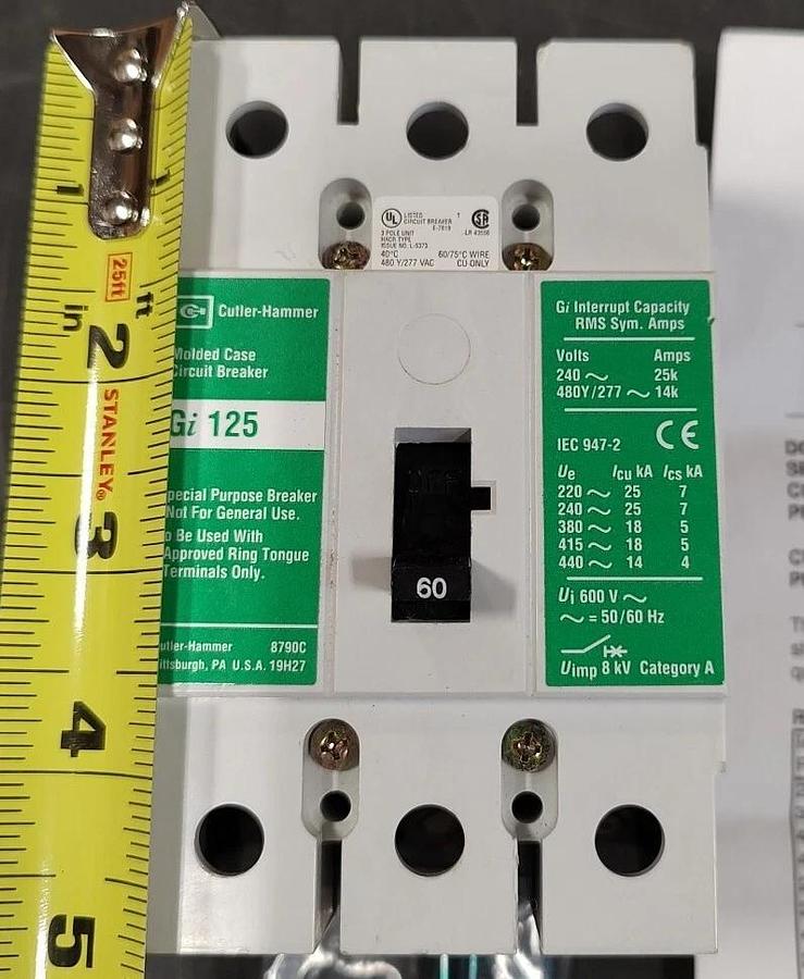 NOS Cutler- Hammer GI3060D Circuit Breaker 60A 415VAC 3pole thermal magnetic