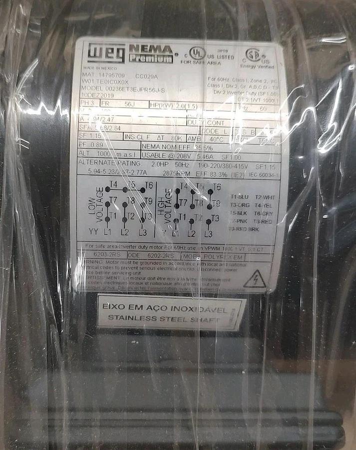 NEW WEG JET PUMP Motor 00236ET3EJPR56J-S 3520RPM, 2.0HP TEFC FOOTLESS