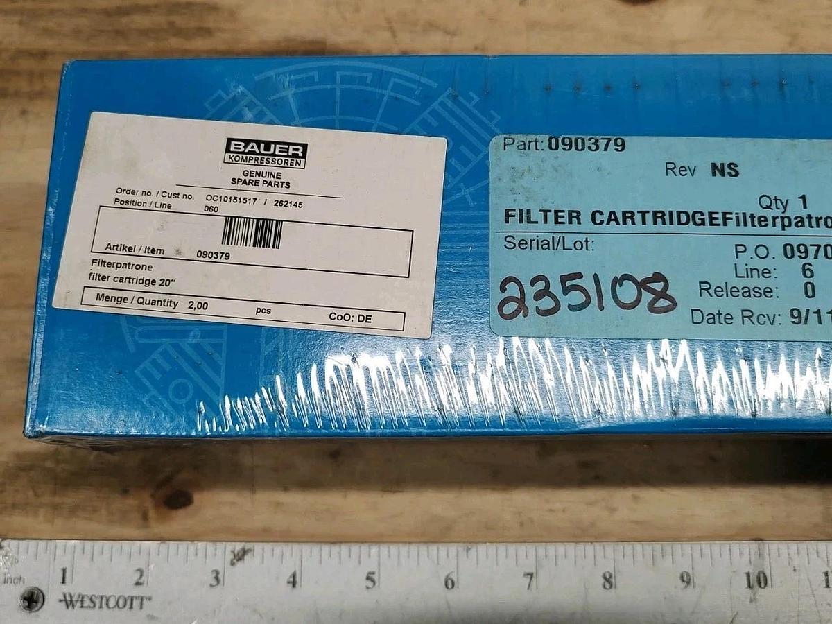 NEW BAUER KOMPRESSOREN Filter 090379 For Filter system P40/P4120" For Oil/Water