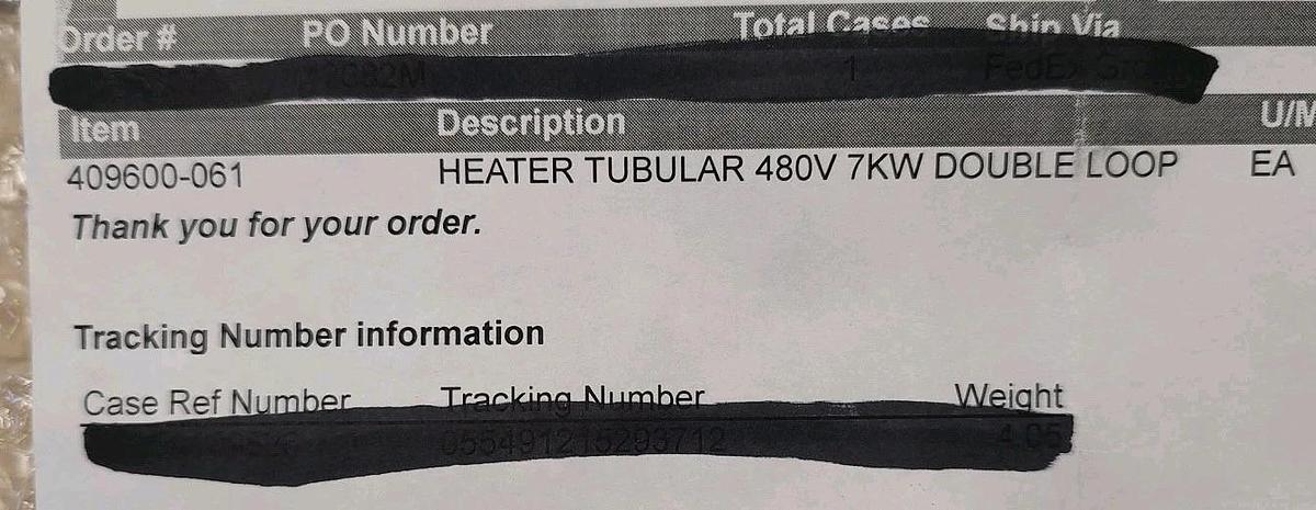 NEW DriSteem 409600-061 Double Loop Tubular Heater 480VAC 7KW