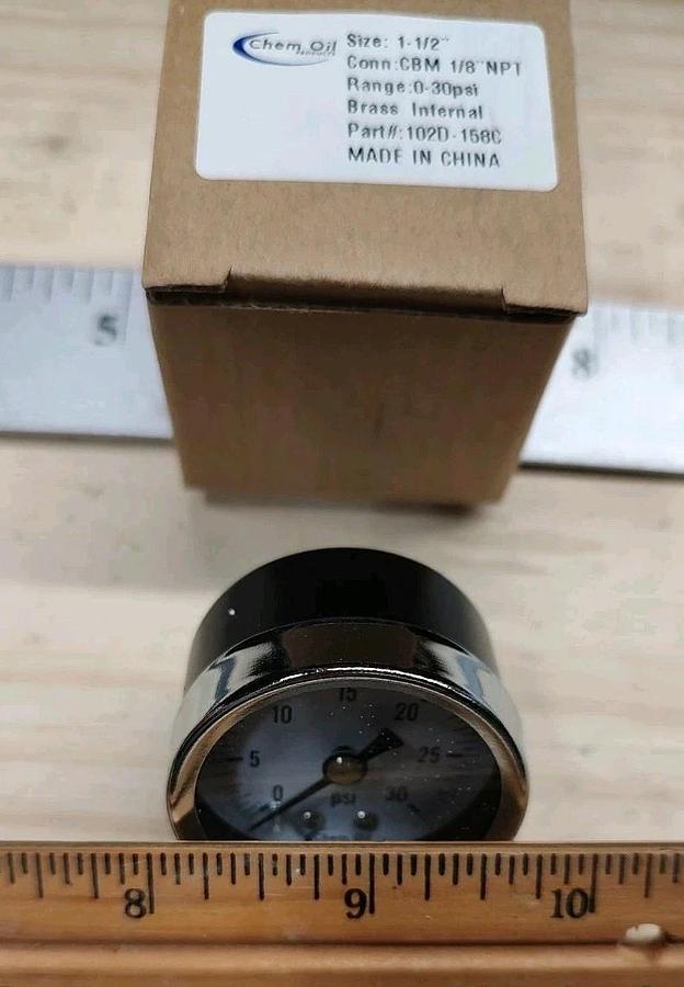 NEW Chem Oil 102D-158C Gauge CHROME 1-1/2" 0-30 psi Brass Internal CBM 1/8" NPT