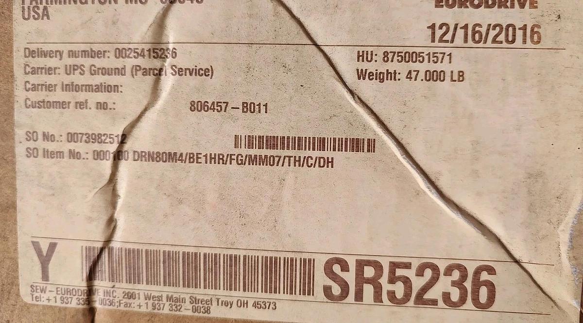 NEW SEW-EURODRIVE DRN80M4/BE1HR/FG/MM07/TH/C/DH Gearmotor - 1hp 280-1700rmp 60Hz