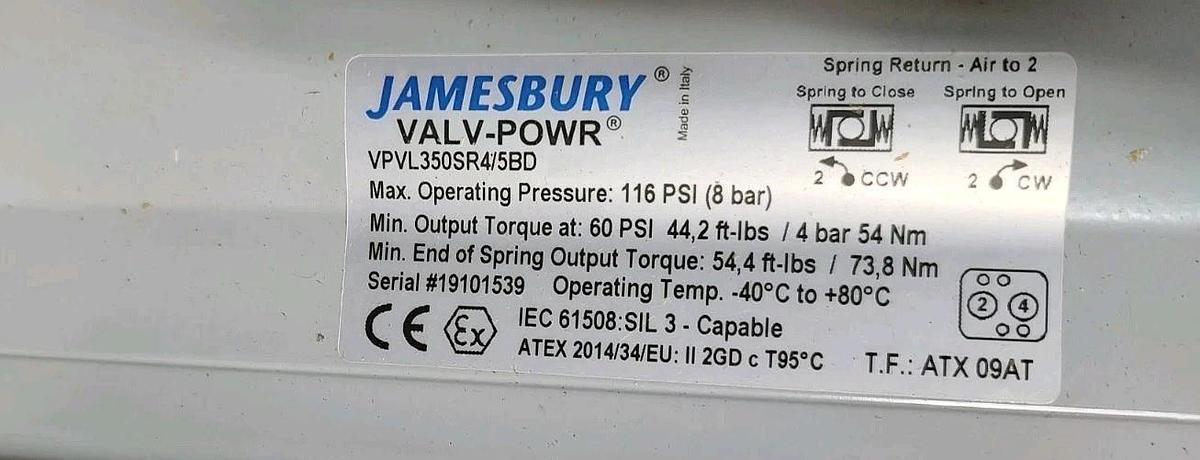 NEW Jamesbury ValvPowr VPVL350SR4/5BD Spring Return Pneumatic valve actuator