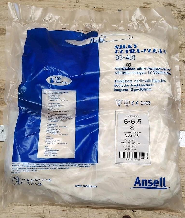 NEW Bag Of 100 Ansell 93-401 SMALL Nitrile Clean-Room Gloves WHITE Sz 6-6.5
