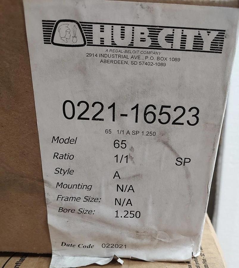NEW & Sealed Hub City 0221-16523 Model 65 Style A 1:1 Ratio 1.250" Bore