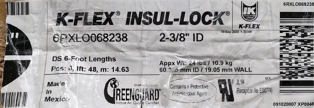 NEW K-Flex 6RXLO068238 Pipe Insulation, 2" D X 6 Ft L, 3/4" Thck, Buna-N 40PN80
