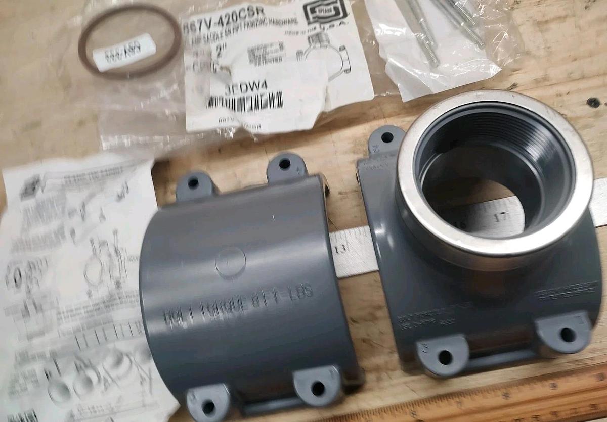 NEW Spears 867V-420CSR Clamp-on Pipe Saddle 4" Pipe X 2" NPT Outlet CPVC 3EDW4