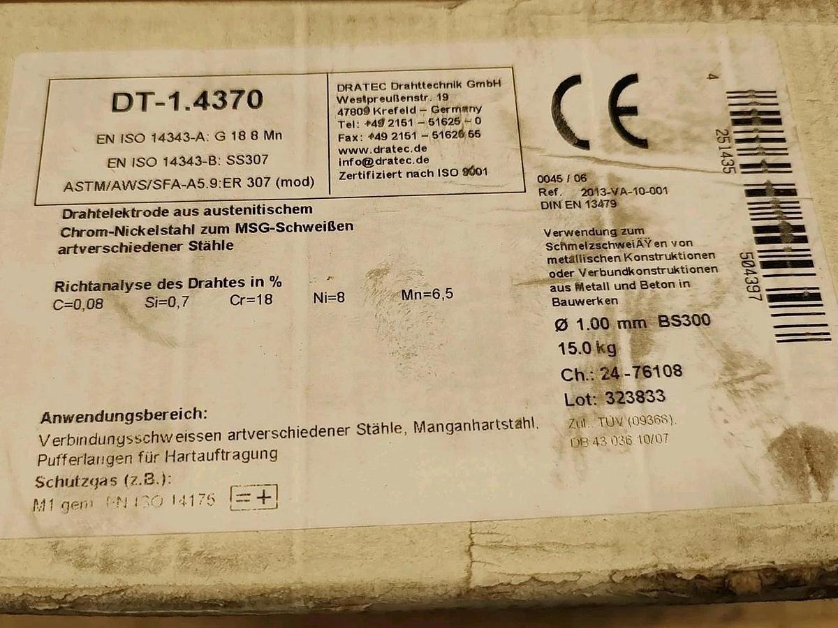 NEW Dratec DT-1.4370 ER 307Si 15kg 1mm dia Spool Stainless Steel Welding Wire