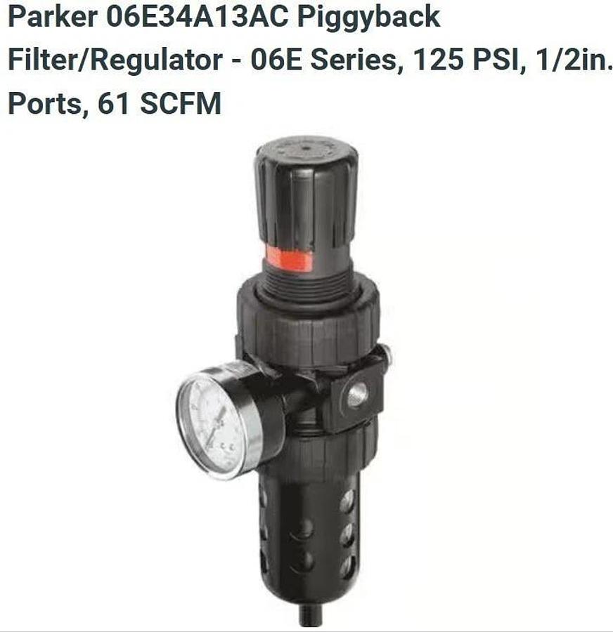 NEW Parker 06E34A13AC Piggyback Filter/Regulator 25 PSI, 1/2in. Ports, 61 SCFM