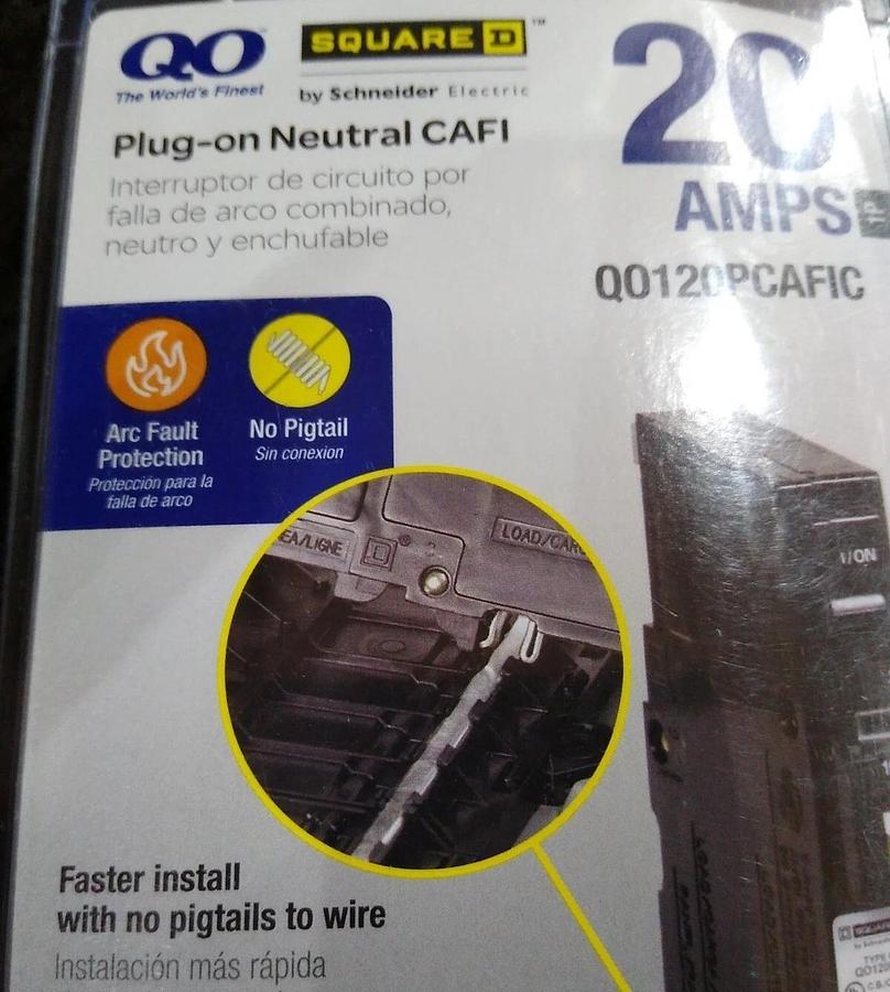 NEW & Sealed Square D QO120PCAFI 20 Amp 1 Pole "Plug On Neutral" CAFCI Breaker