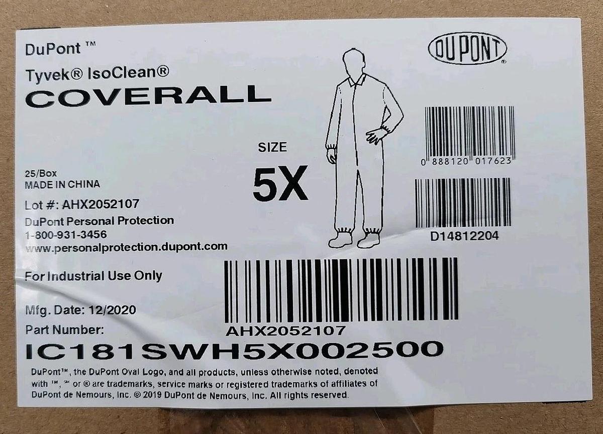 NEW CASE / 25 Dupont Tyvek Suit IsoClean 5X IC181SWH5X002500 Disposable Coverall