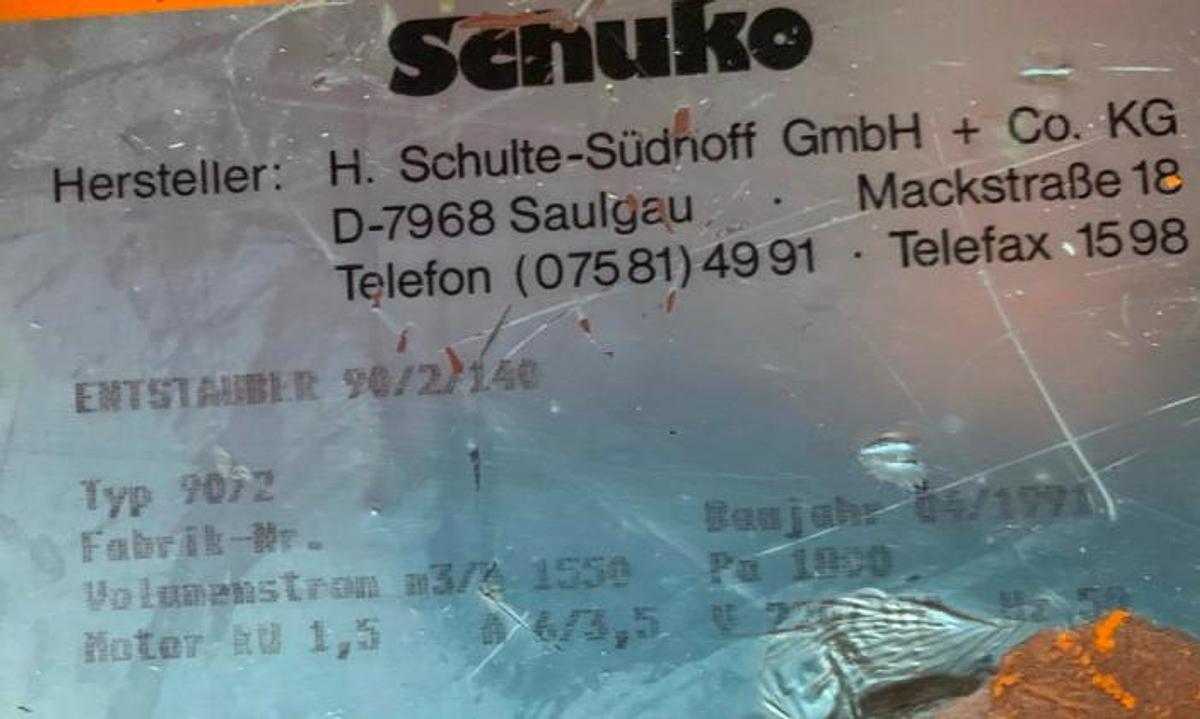 Gebraucht  Späne-Absauganlage, Fabrikat SCHUKO. Typ 90/2/140