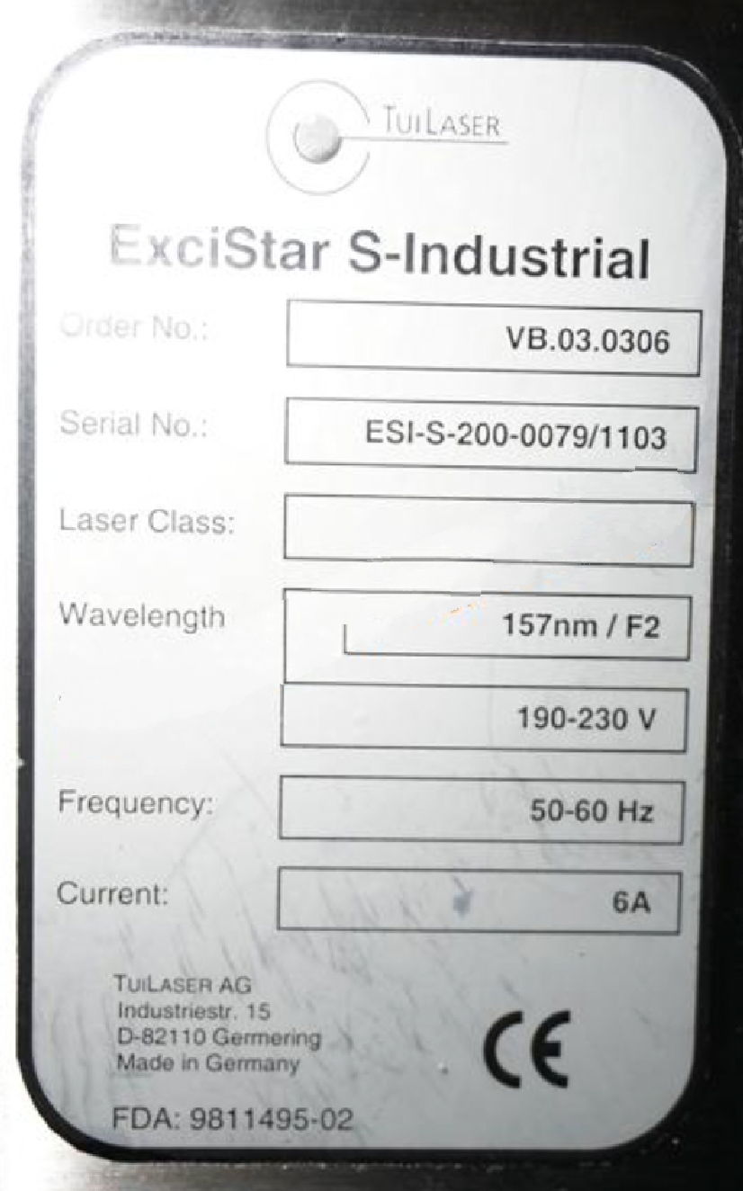 Used Tuilaser ExciStar   S-Industrial Excimer Laser 157nm/F2