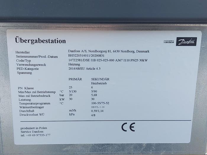 Fernwärmeübergabestation, DSE I1B PN25 30KW, Danfoss neu -50%