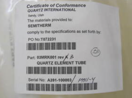 Used Quartz International 03MRK001 Semitool Quartz Element Tube New Surplus