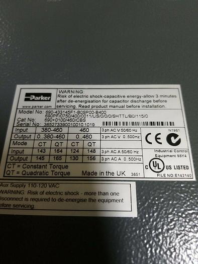 Used Parker 690+0100/460/CBS  690-433145F1-B0SP00-B400 75KW