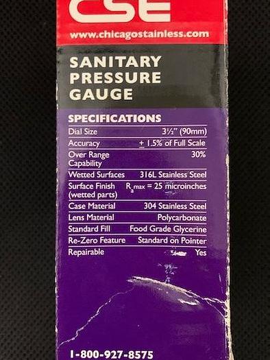 Chicago Stainless Equipment Sanitary Pressure Gauge 3S-F-2U-GF-BT-SS