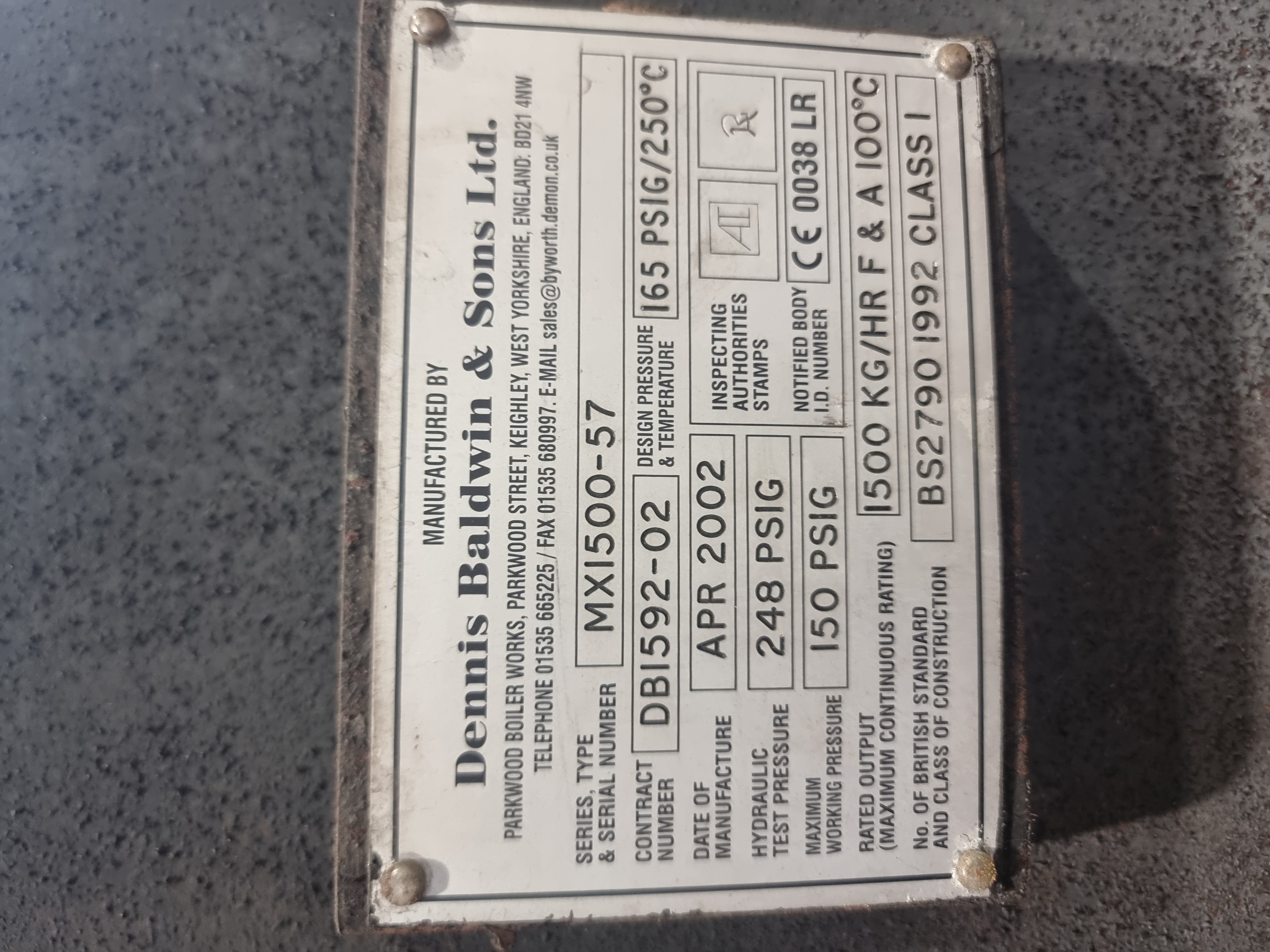 Used Dennis Baldwin & Sons MXI500-57 Boiler | 2002