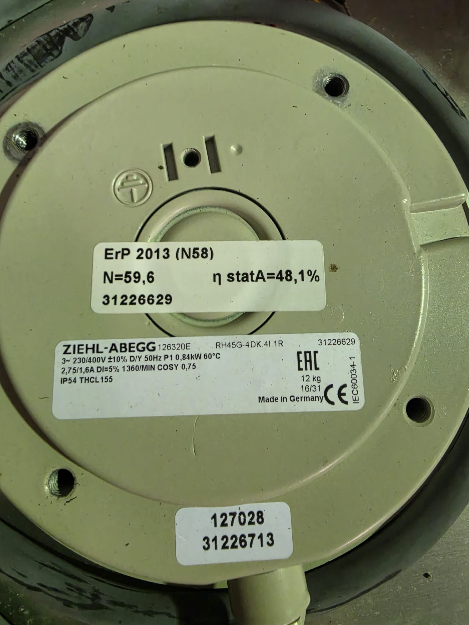 Ziehl Abegg RH45G-4DK.41.1R Centrifugal Fan