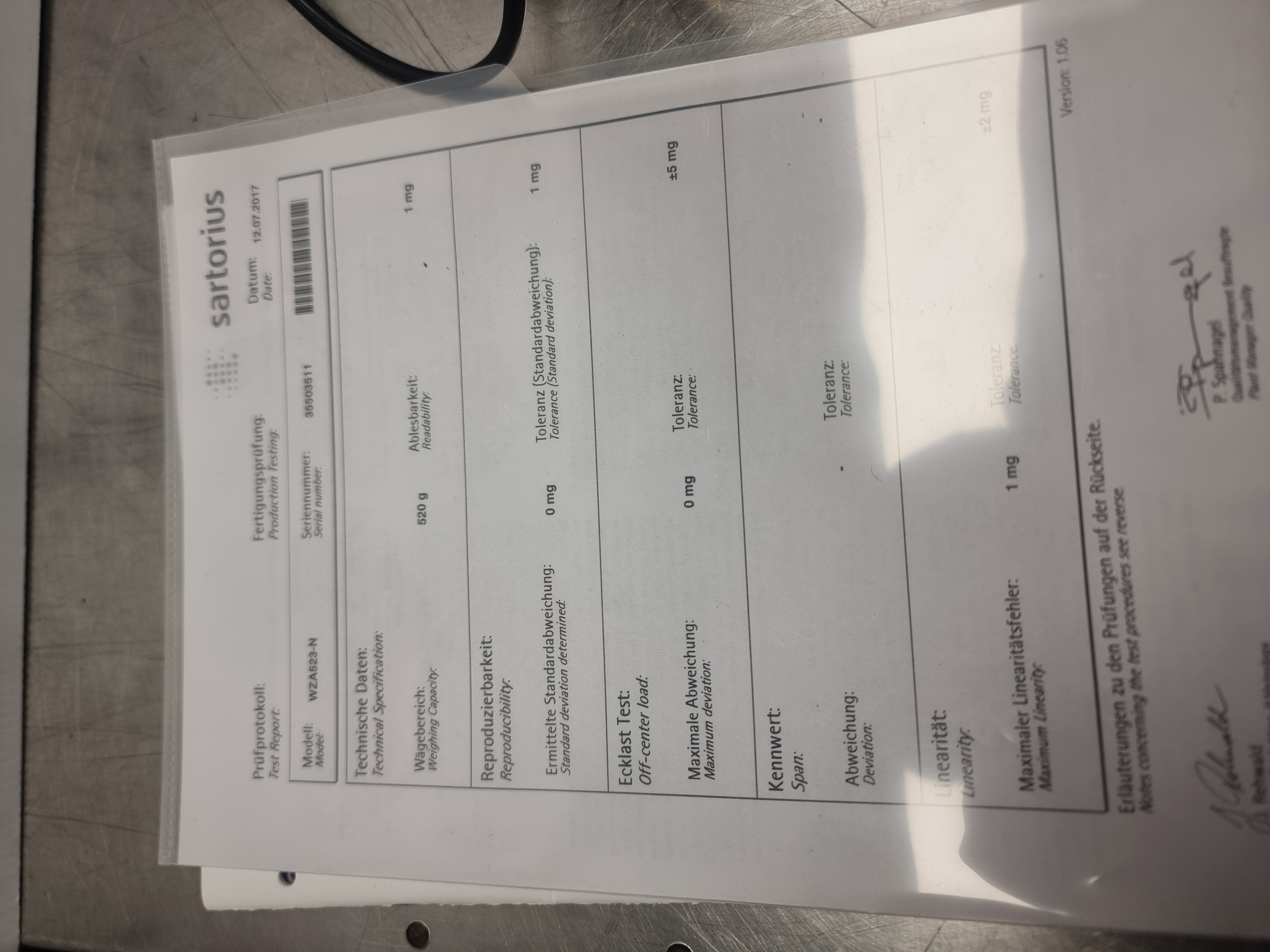 Used Sartorius WZA523-N ProfiLine Precision Load Cell | 520g's