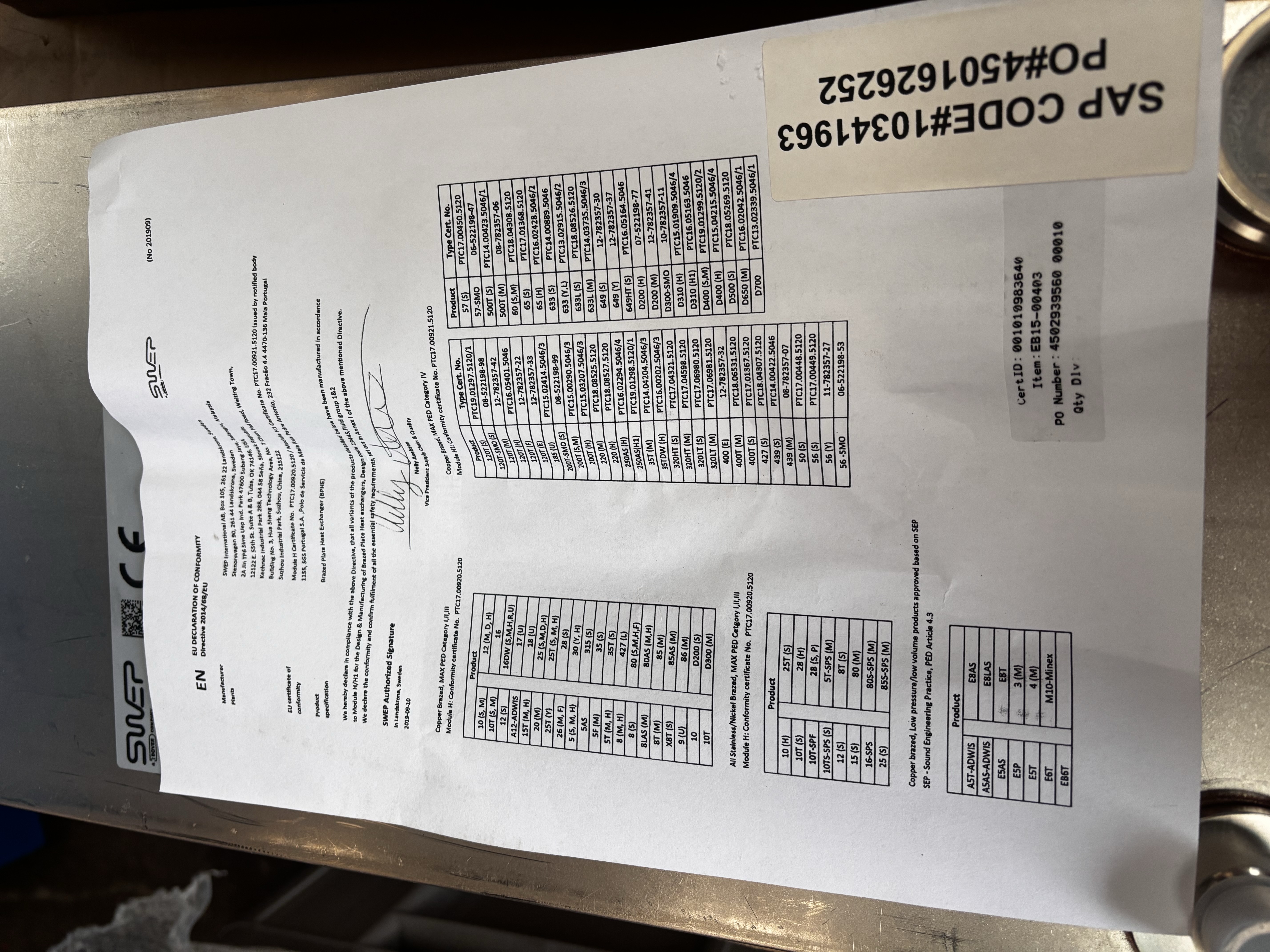 SWEP V120THx30/1P-SC-S 16+22U+2x42U Brazed Plate Heat Exchanger 0296254.0
