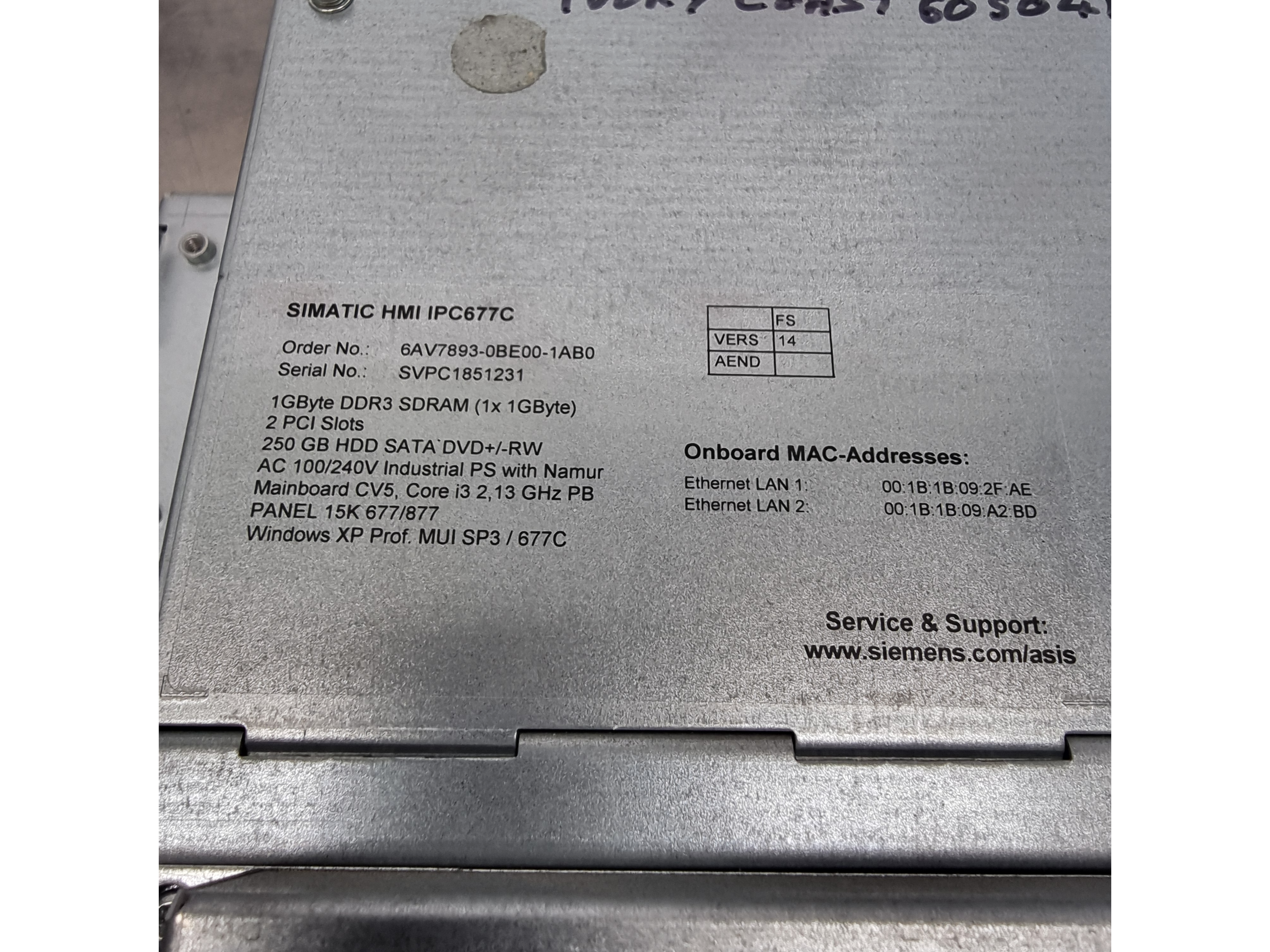 Used Siemens Simatic HMI IPC677C | 6AV7893-0BE00-1AB0 | Version: 14