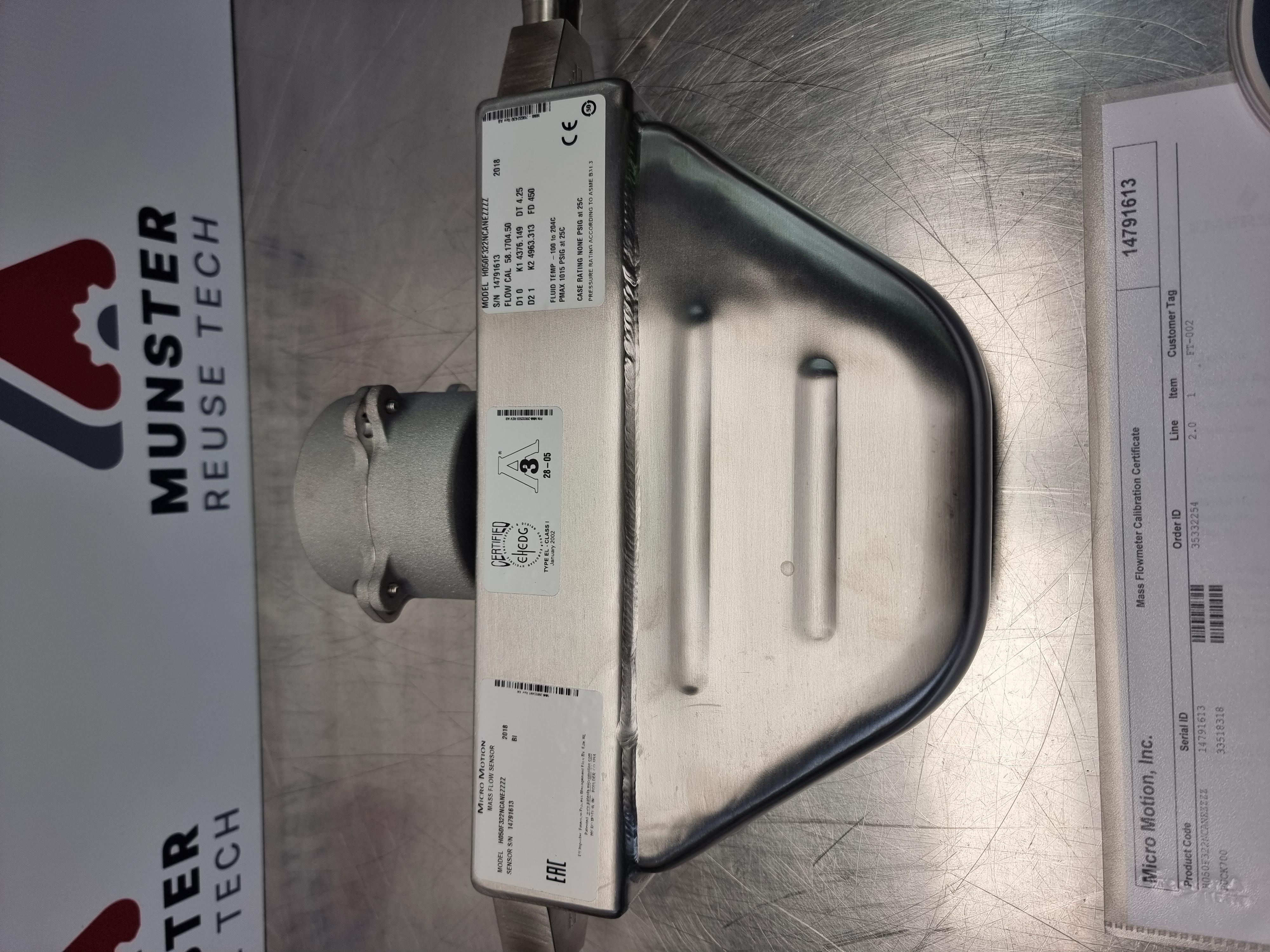 Micro Motion H-Series Hygienic Coriolis Flow Meter P/N: H050 F322NCANEZZZZ 1/2" Tri Clamp