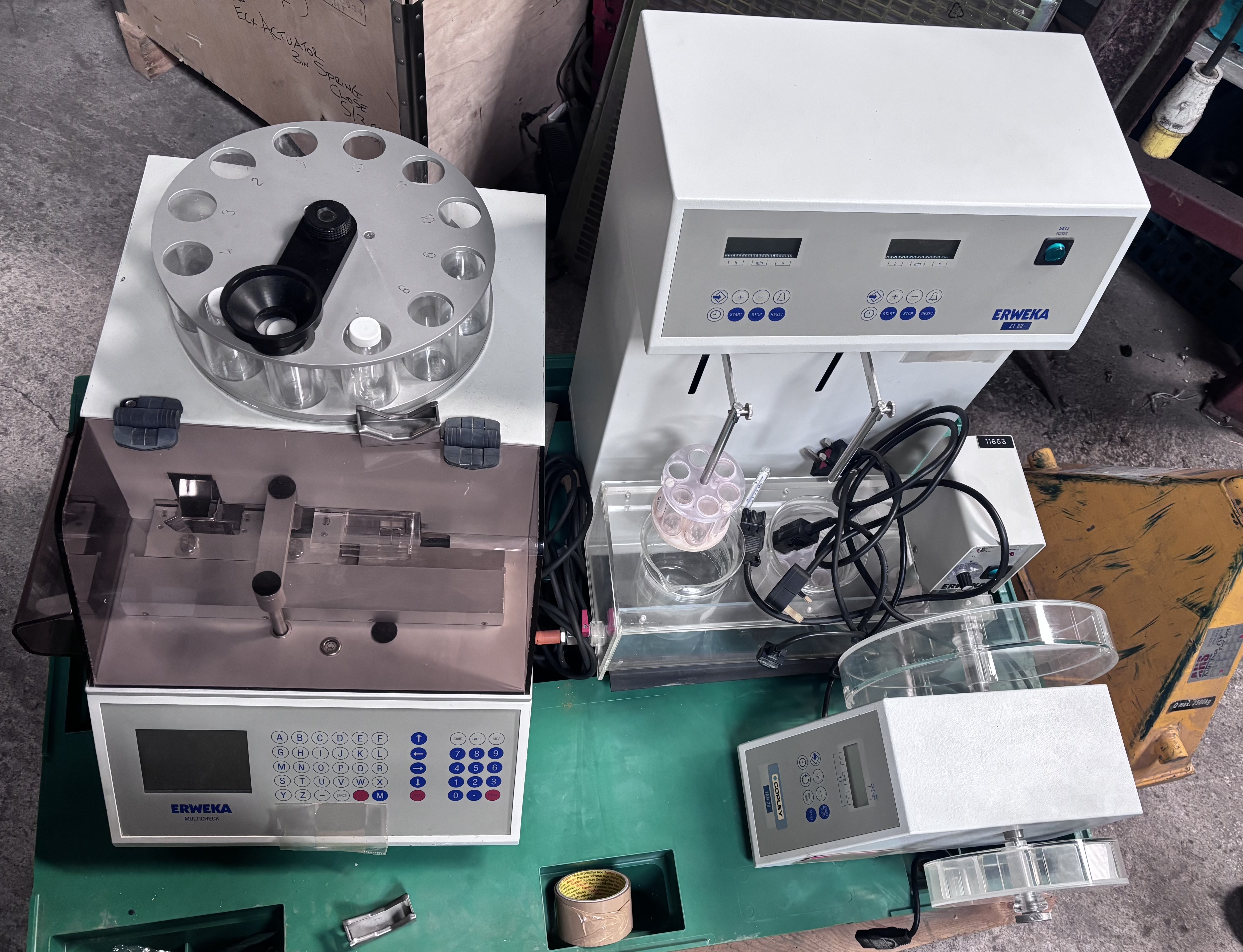 Used Erweka Disintegration System ZT32 C\W Erweka Multicheck Tablet Tester and Erweka Tar 20 Friability Abrasion Tester