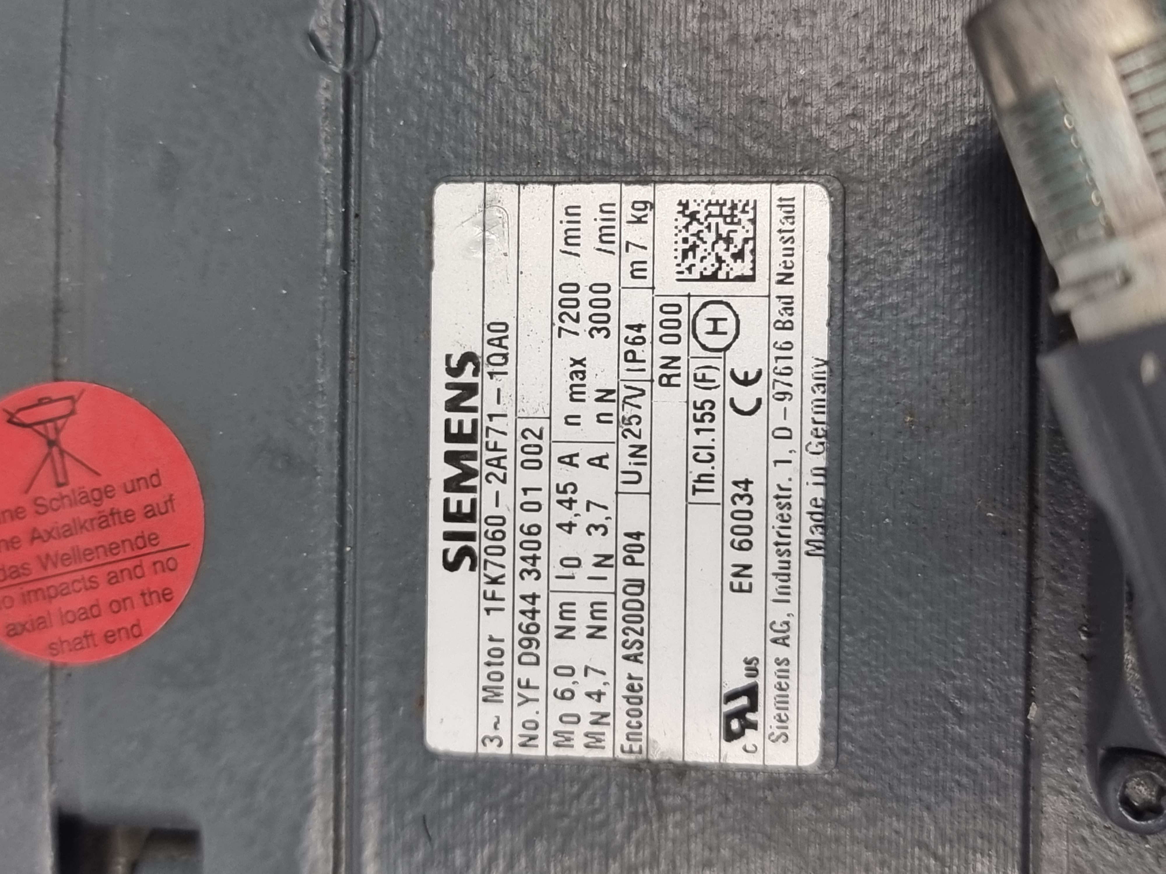 Used Siemens Simotics 1FK7060-2AF71-1QA1 Servo Motor
