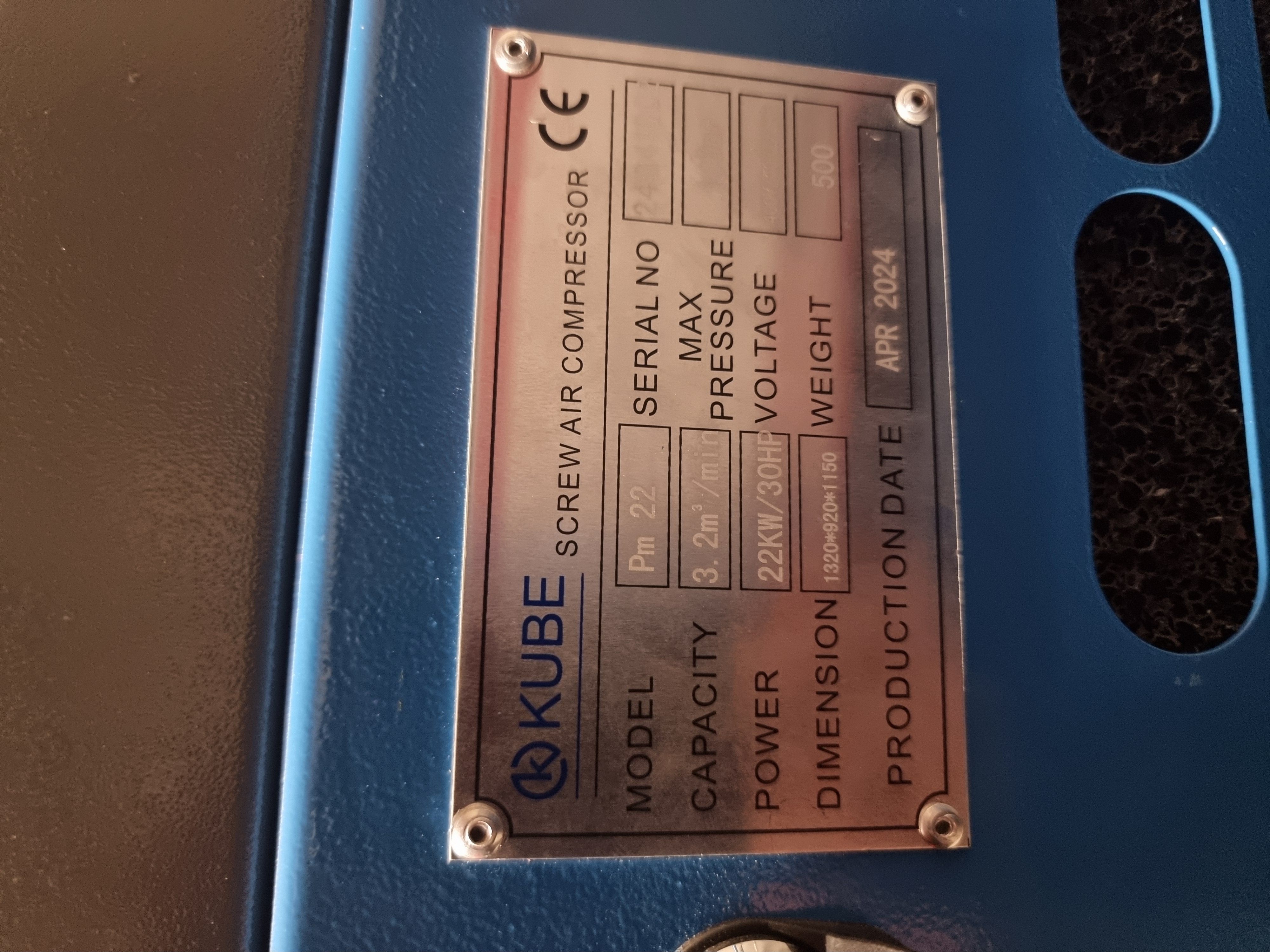 Used 22kW Screw Air Compressor | Kube PM22 | 3.2m³/m