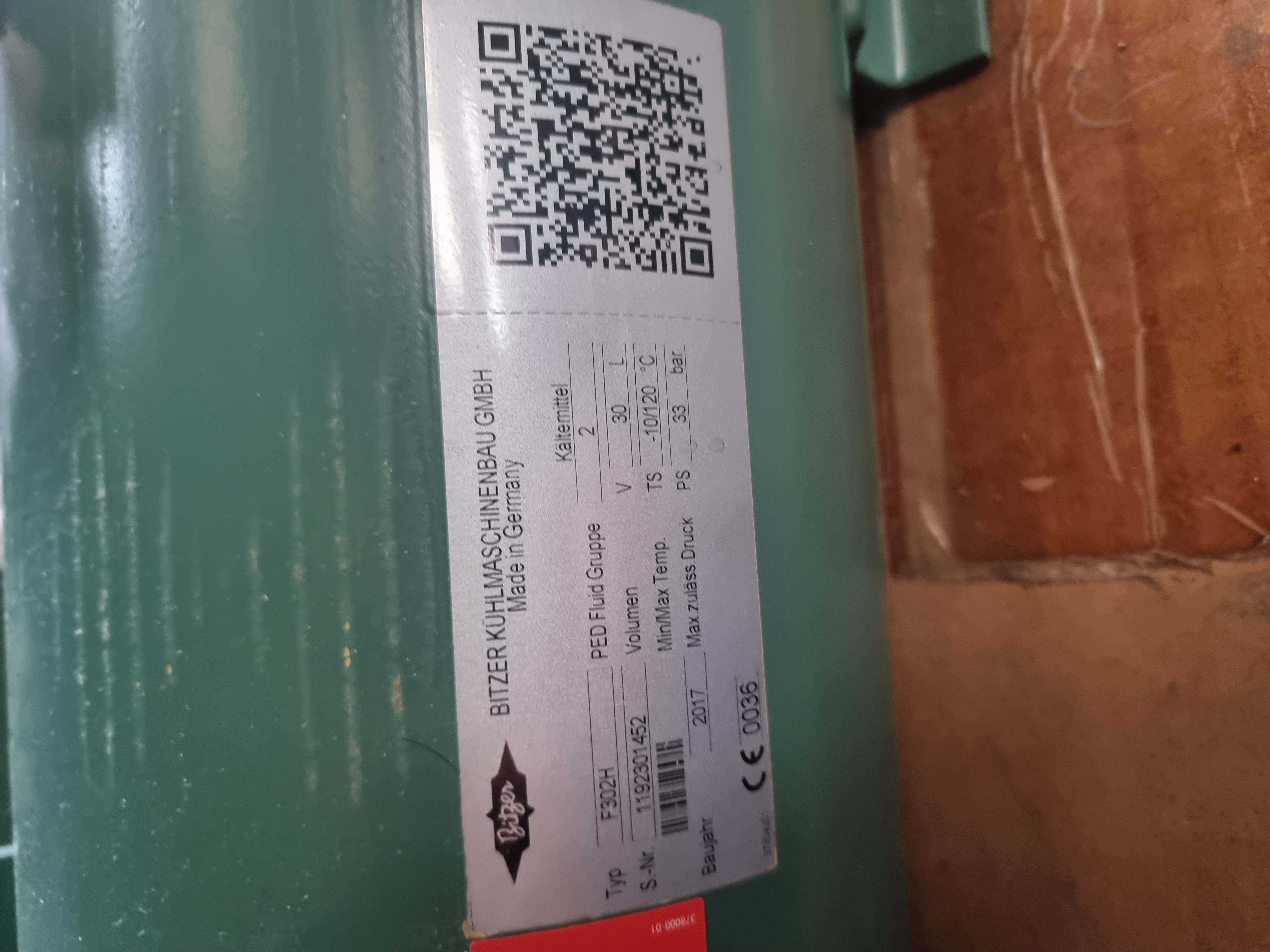 Used Bitzer F302H Horizontal Fluid Reservoir 30ltr Refrigeration