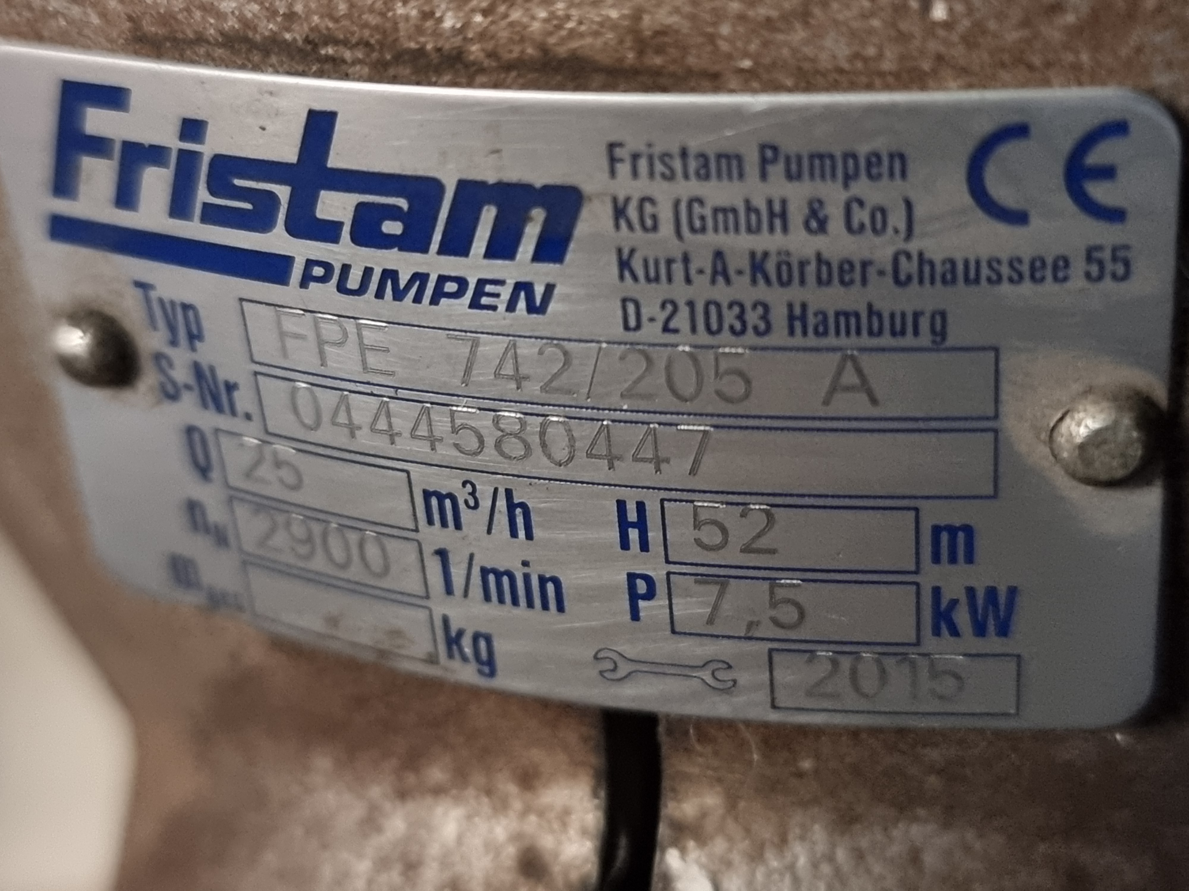 Used Fristam FP Series Hygienic Centrifugal Pump | Type: FPE 742/205 A
