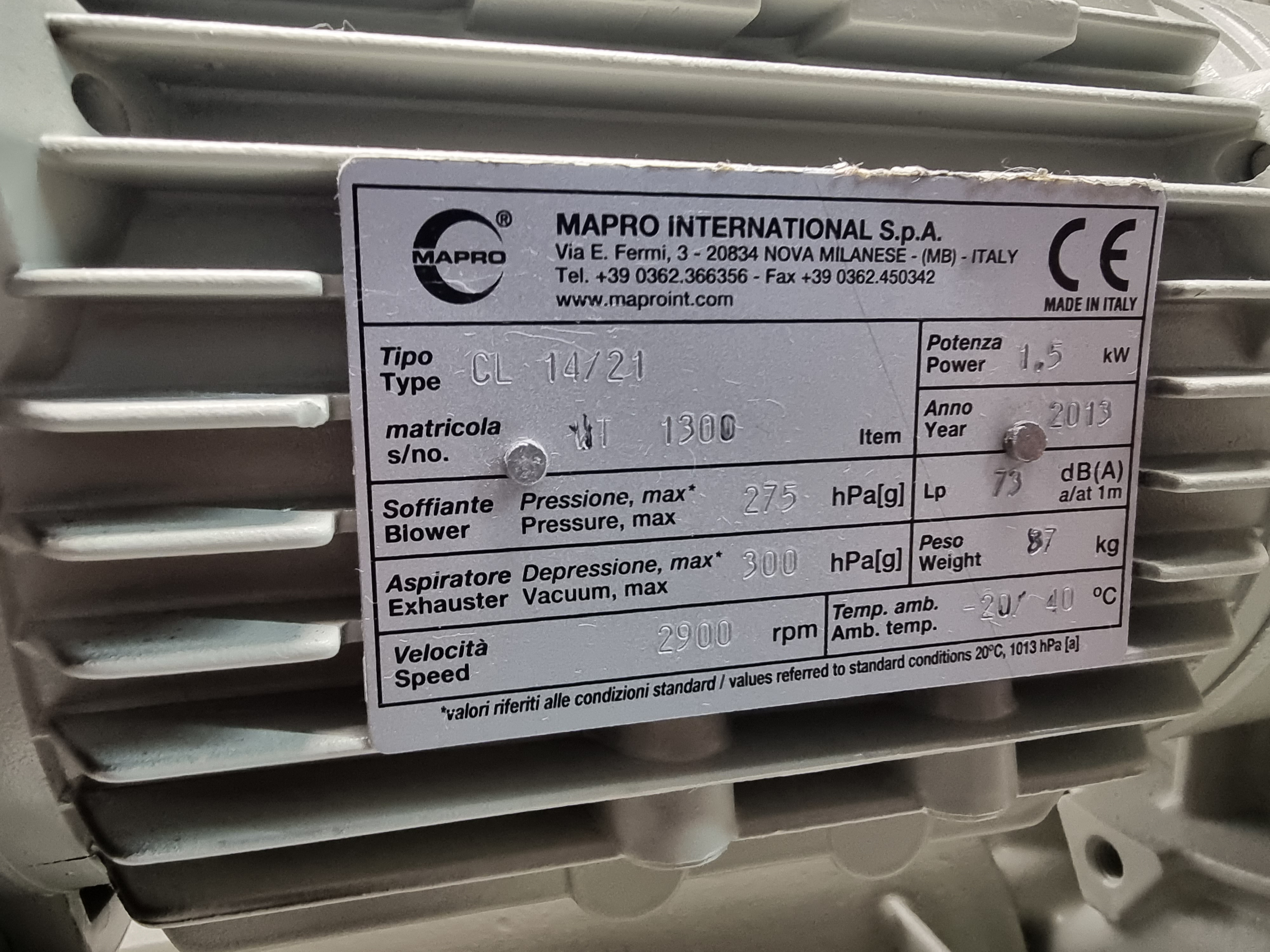 Used Marpo CL 14/21 Regenerative Blower | 1.5 kW