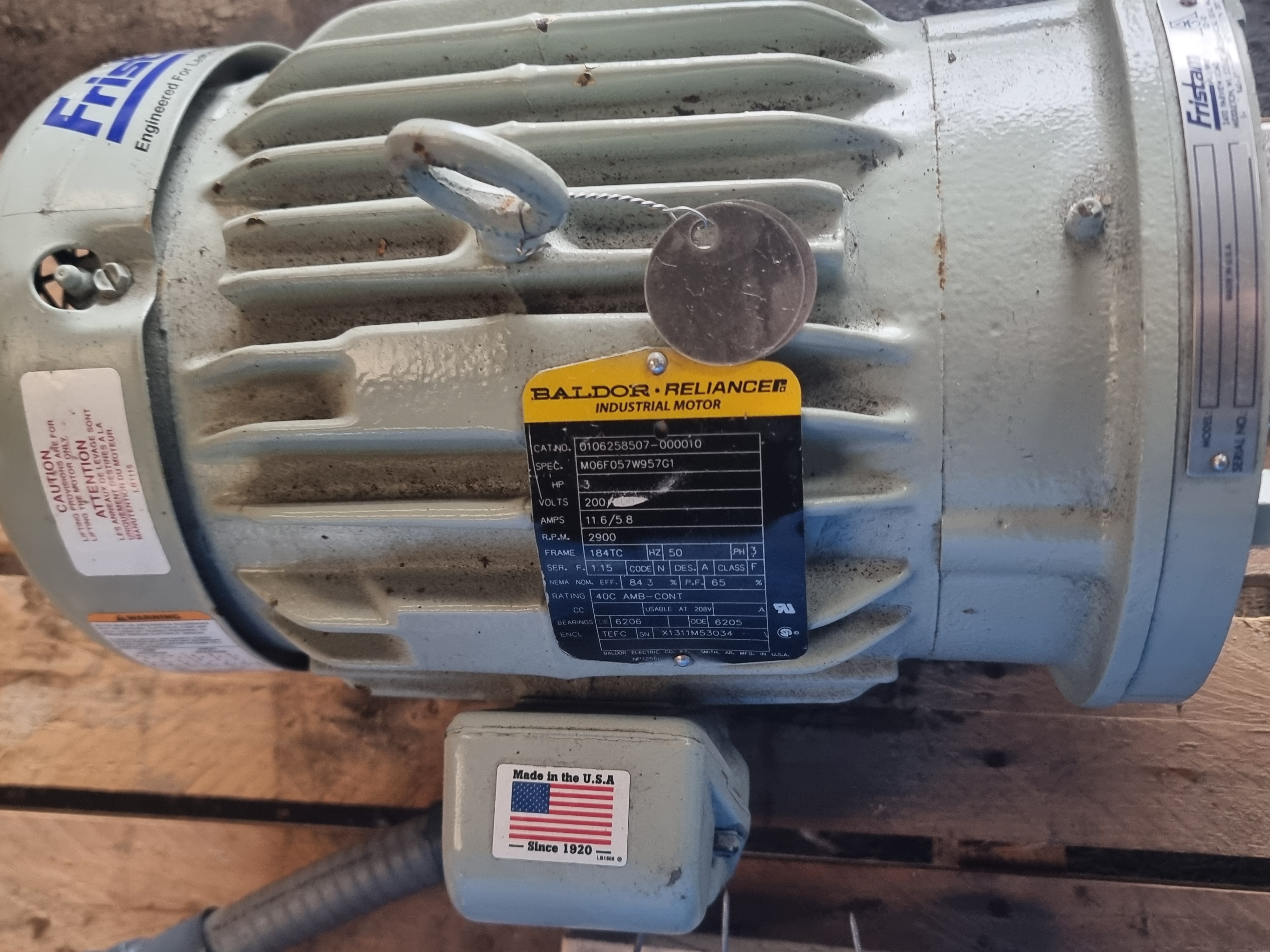 Used Fristam FPX722-130 Stainless Steel Centrifugal Pump | 2" x 1-1/2" c/w Baldor Motor