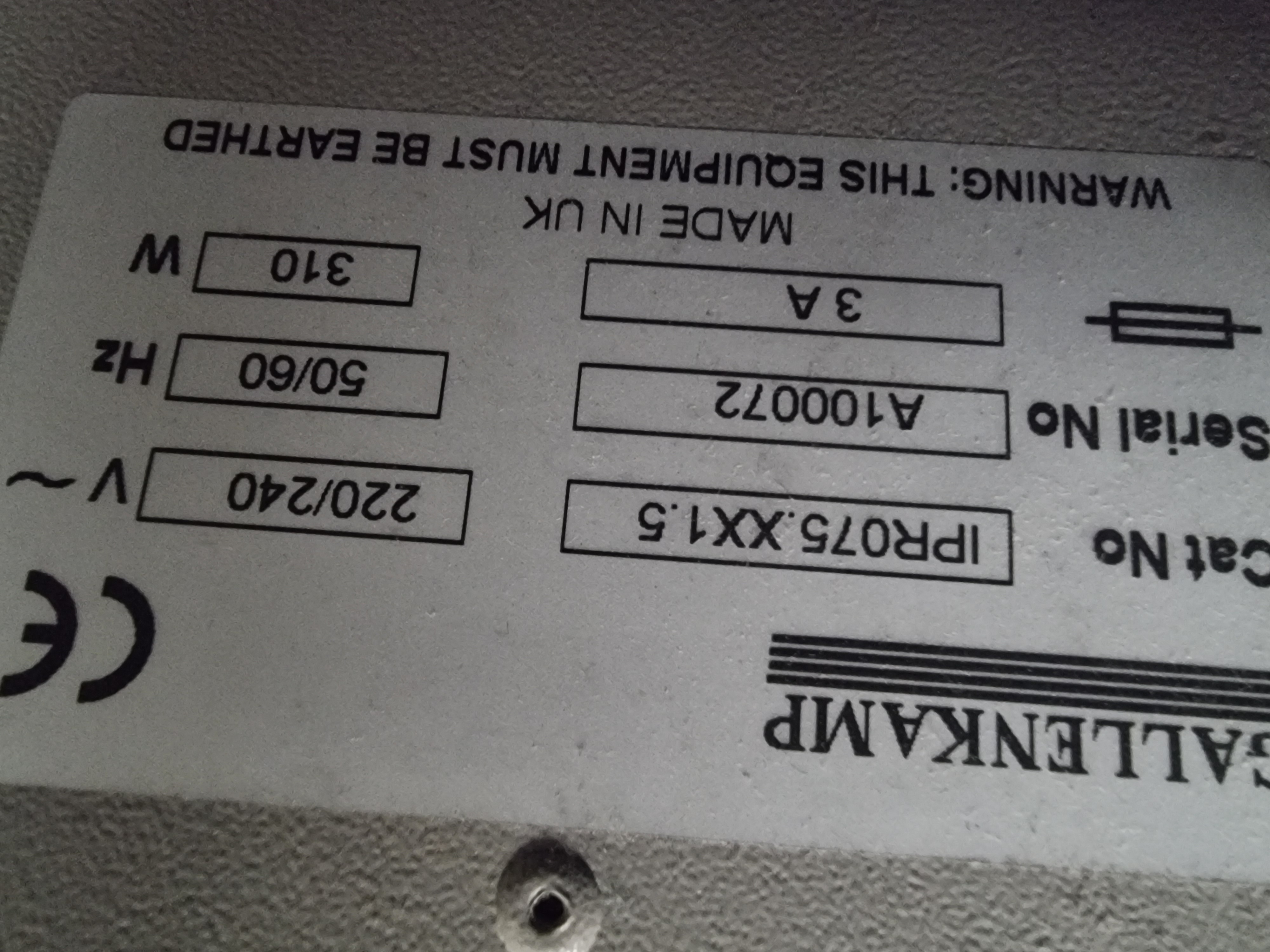 Used Gallenkamp IPR075.XX1.5 Forced Air Incubator 