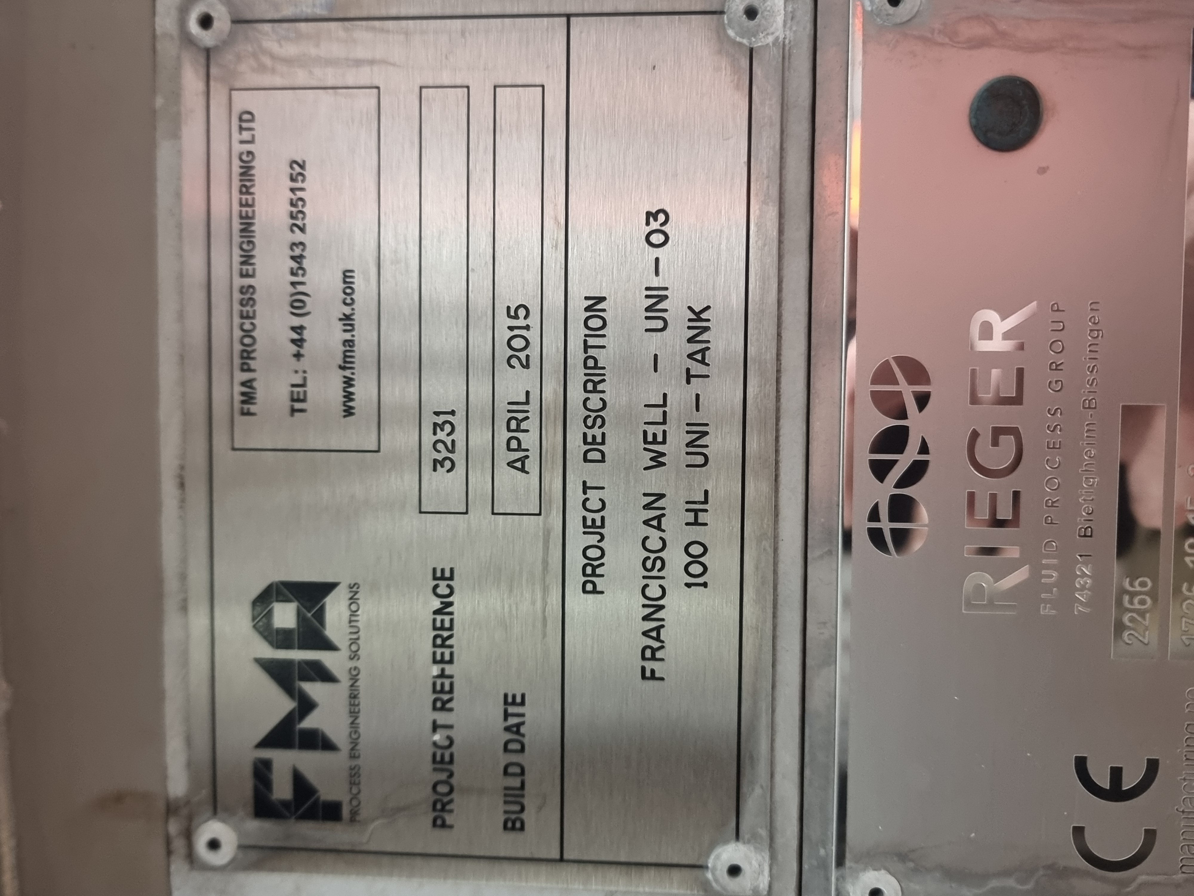 Used Reiger Fluid Processing Group 12,400 Litre Fermentation Tanks